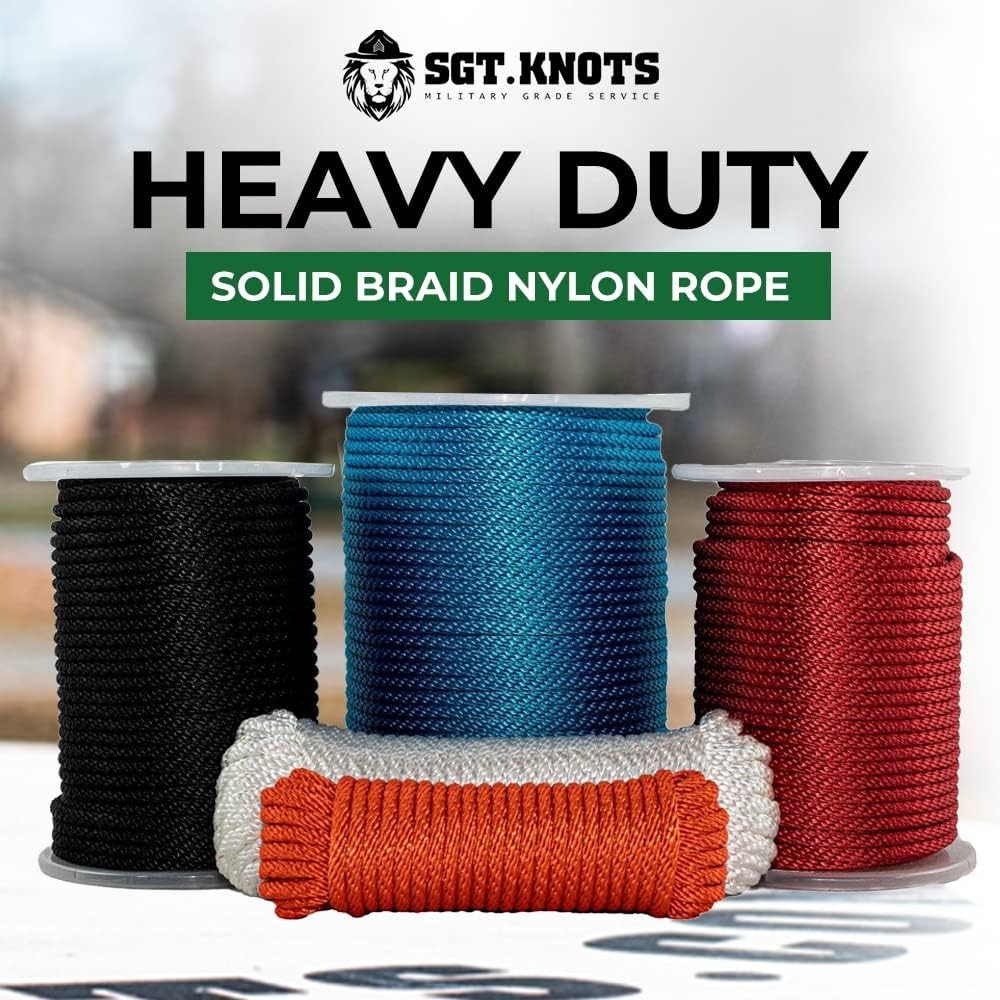 High Strength Solid Braid Nylon Utility Rope 1/8" x 500ft - Versatile & Durable