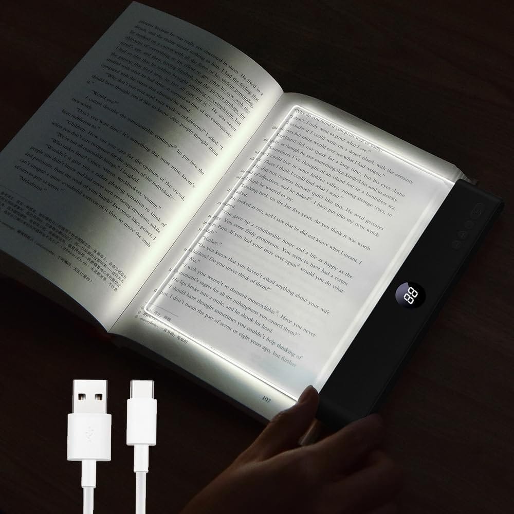 LED Book Reading Light Flat Panel Rechargeable Night Vision Dimmable Timer USB