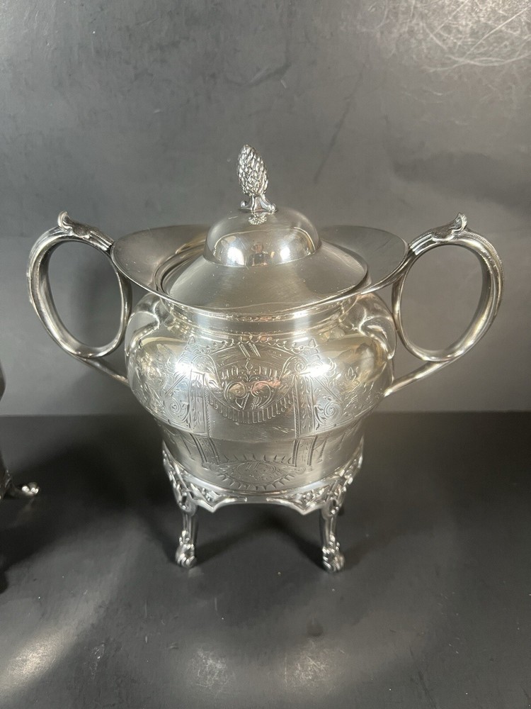 Empire Style 19th C Webster Co. Silverplate Covered Sugar and Creamer