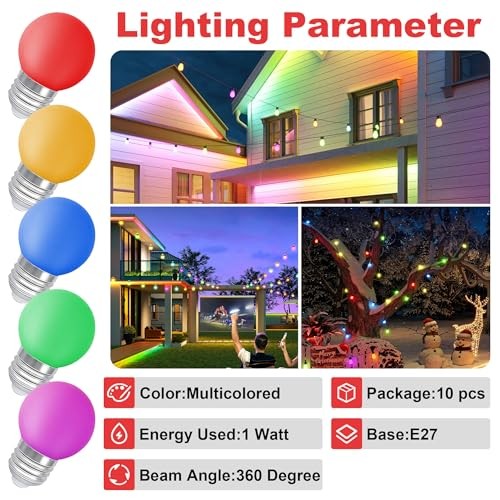 LED Colored Light Bulbs, E27 Small Light Bulb, G45 1W LED Bulb, Multi-colored