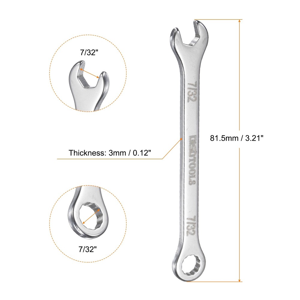 Thin Combination Wrench 7/32" with 12-Point Ended and 15°Angled Open End