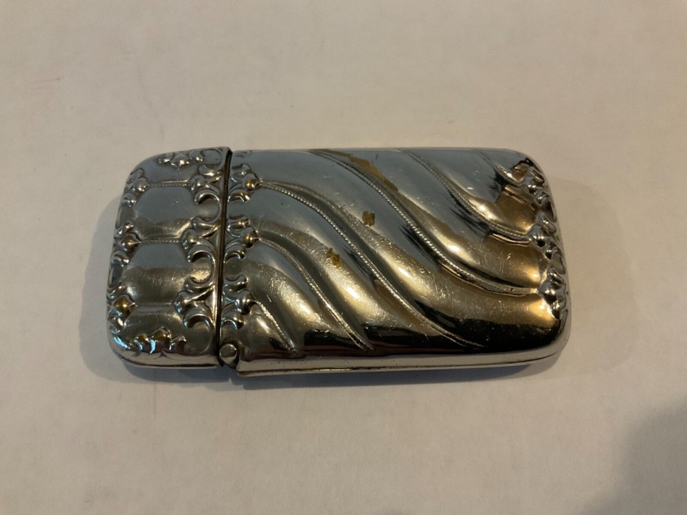 Antique Vesta Case Match Safe Silver Plate Wavy Pattern