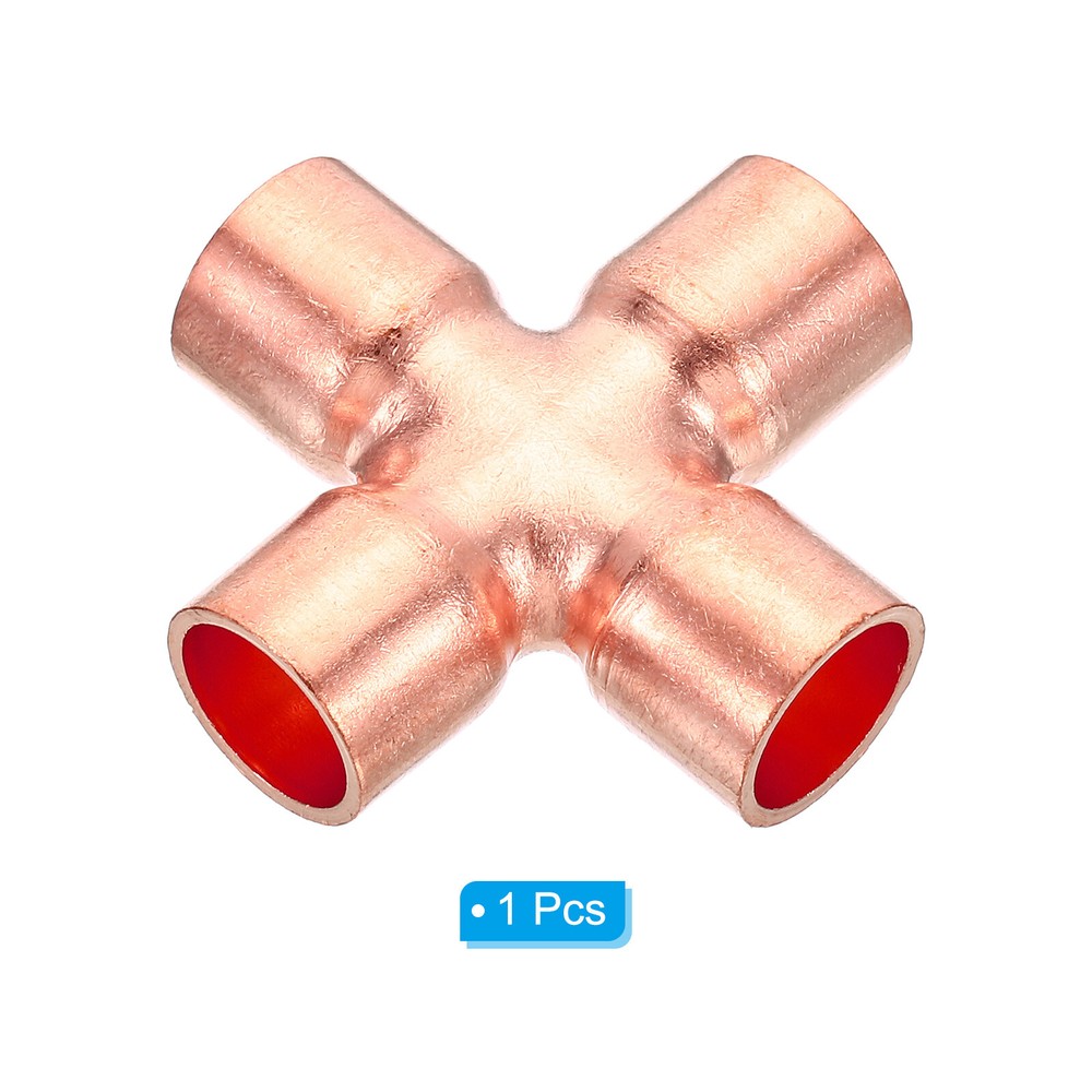 1/2 Inch ID Copper Cross Pipe Fitting 4 Way Copper End Feed Equal Connector