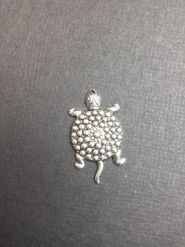 48454 - 3 Pc Turtle Charm Brass Jewelry Finding Matte Silver Ox