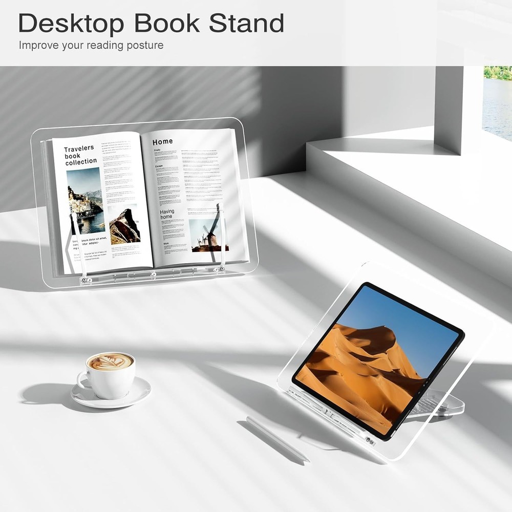 Acrylic Book Stand, Angle Adjustable Book Display Stand,Foldable Cookbook Sta...