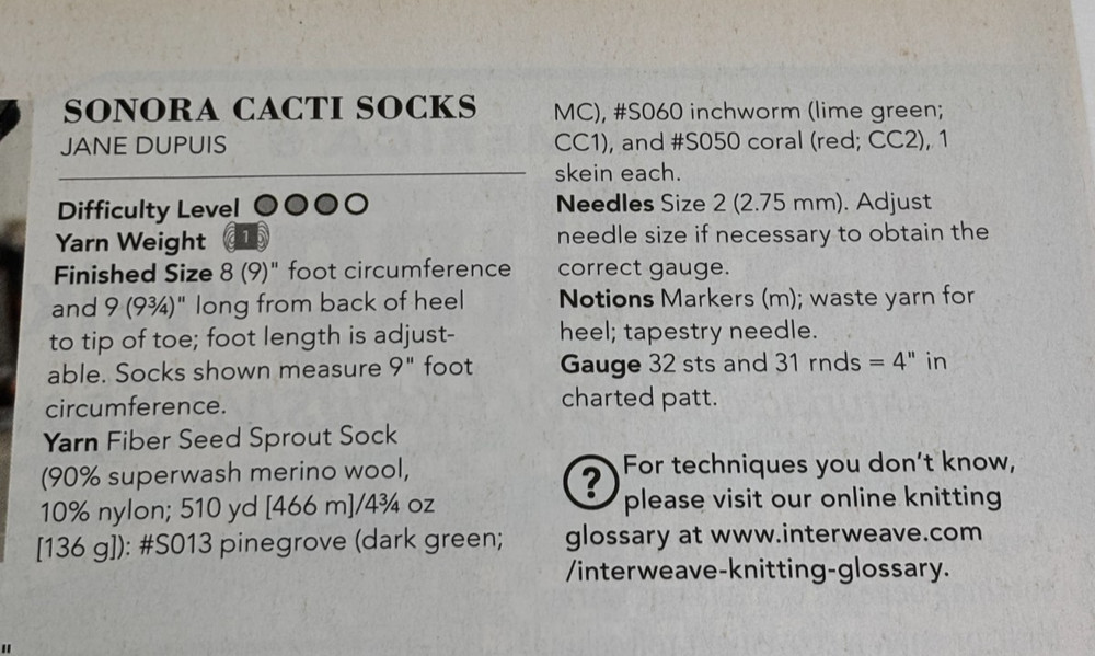 Sonora Cacti Socks Knitting Pattern Magazine Pages