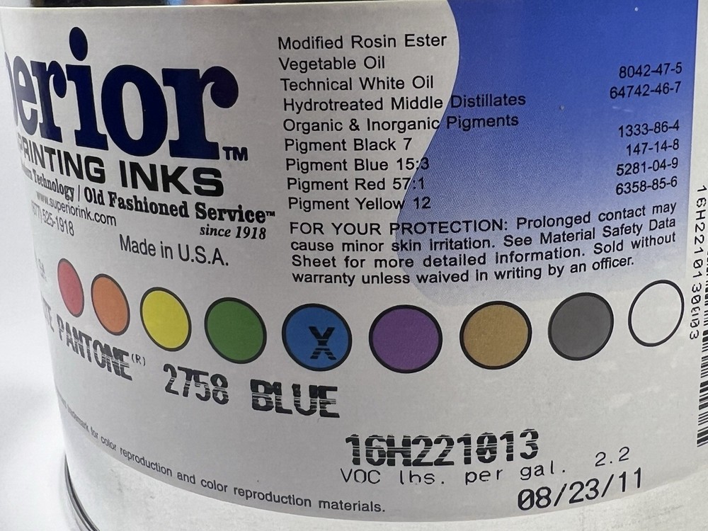 Superior Printing Inks Elite Pantone 2758 Blue - Offset/Litho Ink - 5lb