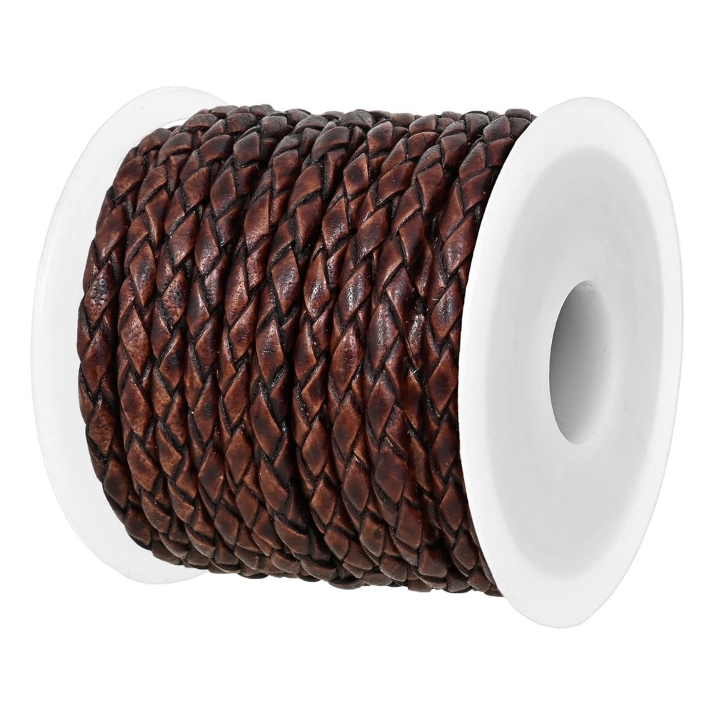 Real/Genuine Round Braided Leather Cord String Rope Folded, Leather Rope for ...
