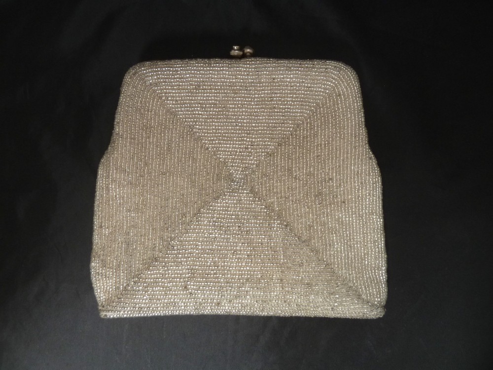 Vintage White Satin Beaded Walborg Purse Bag