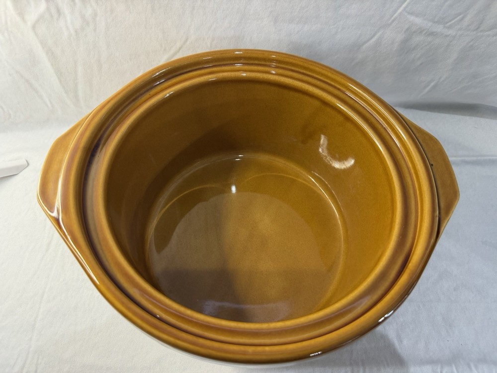 Rival Crock Pot Replacement 4 Quart Brown Round Stoneware Insert Liner W/2 Lids