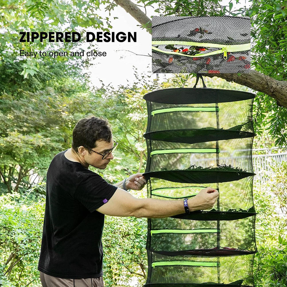 VIVOSUN 2ft 6-Layer Hanging Herb Mesh Rack Foldable Drying Net with Zippers