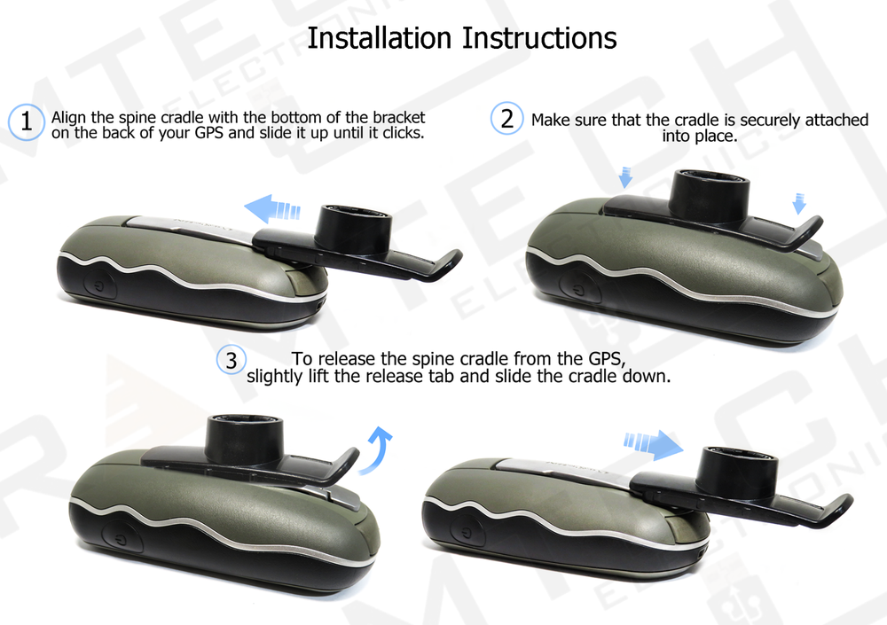 Spine Cradle Bracket Clip Mount for Select Garmin Handheld GPS + Bonus Strap
