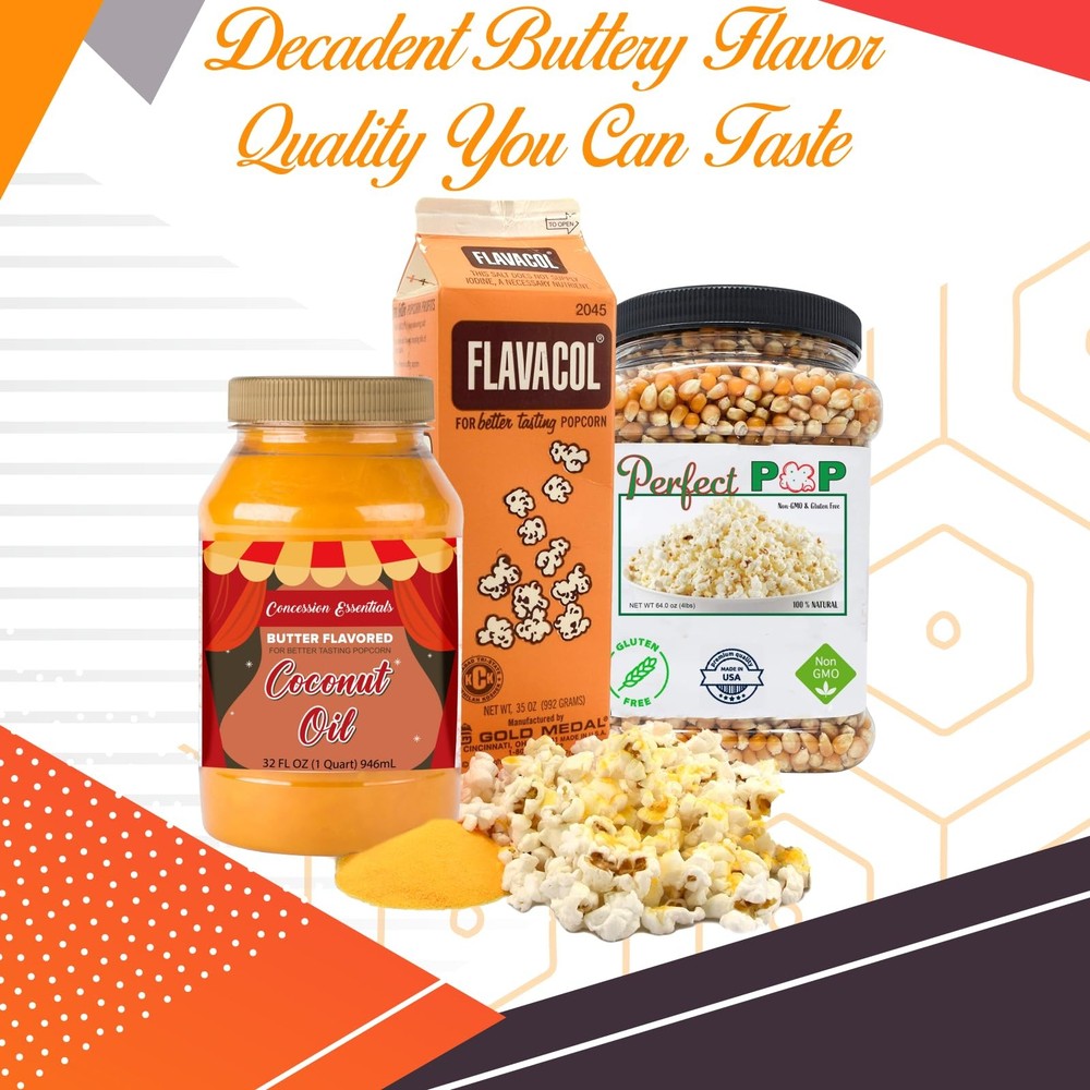 Perfectware Popcorn Kit- Includes 35oz Popcorn Season Salt 4lbs Yellow Kernel...