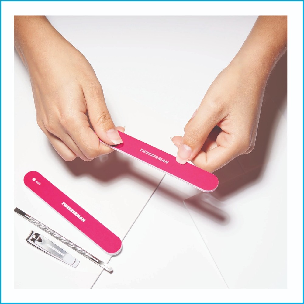 Tweezerman Neon Pink Manicure Kit Nail Clipper File Buffer Pusher Set