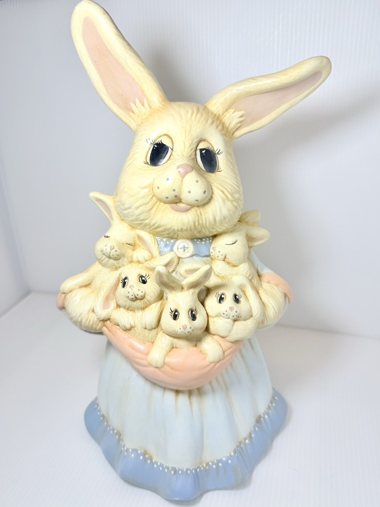 Vintage 1980’s Easter Bunny Rabbit Mama With Babies 12" Ceramic Easter Decor