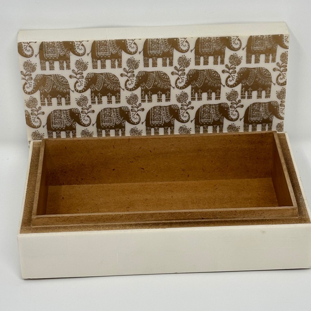 Decorative Storage Box Elephant Pattern White Gold Lid  Organizer/ cigar box