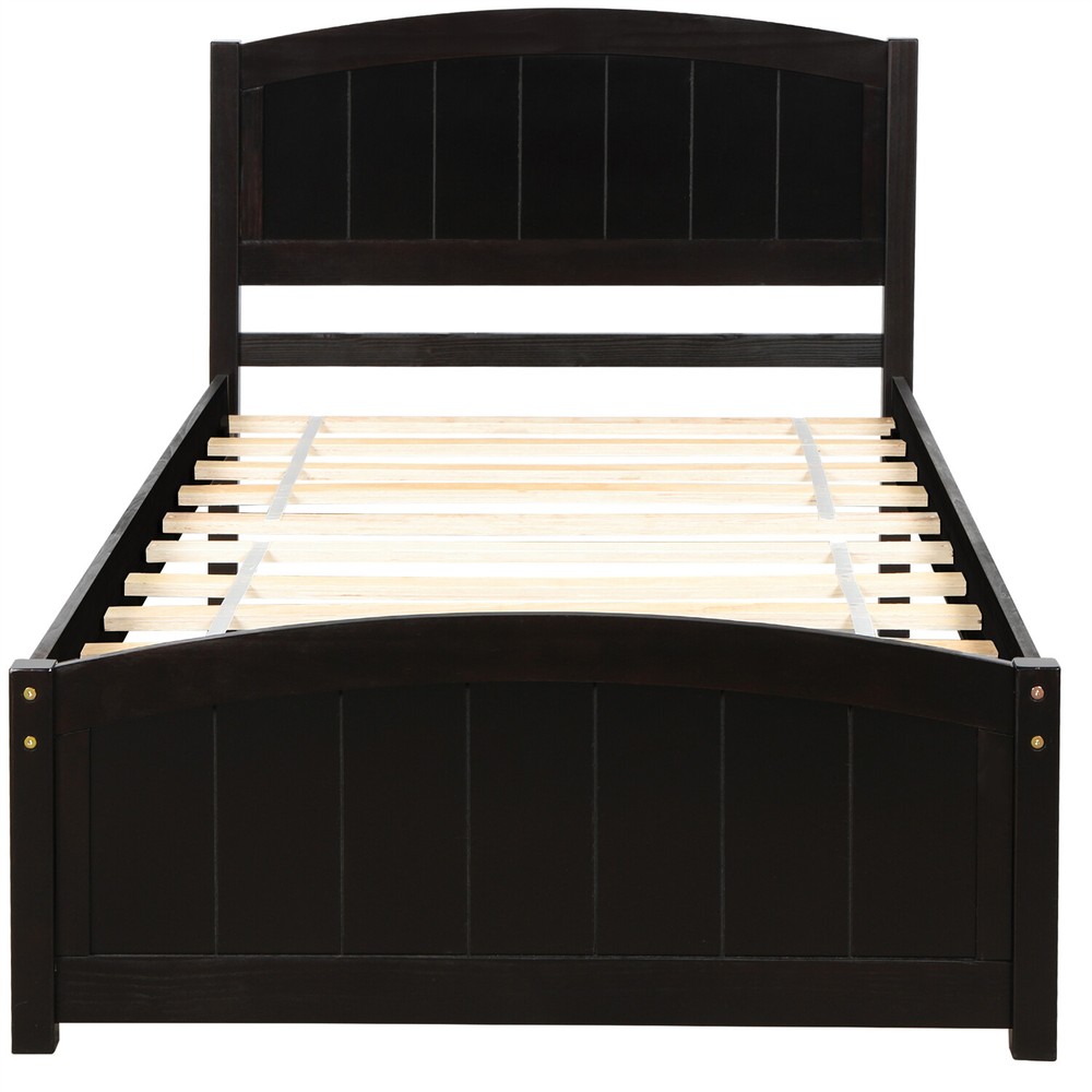 Twin Size Bed Frame Wood Platform Bed Frame with Headboard White/Gray/Espresso