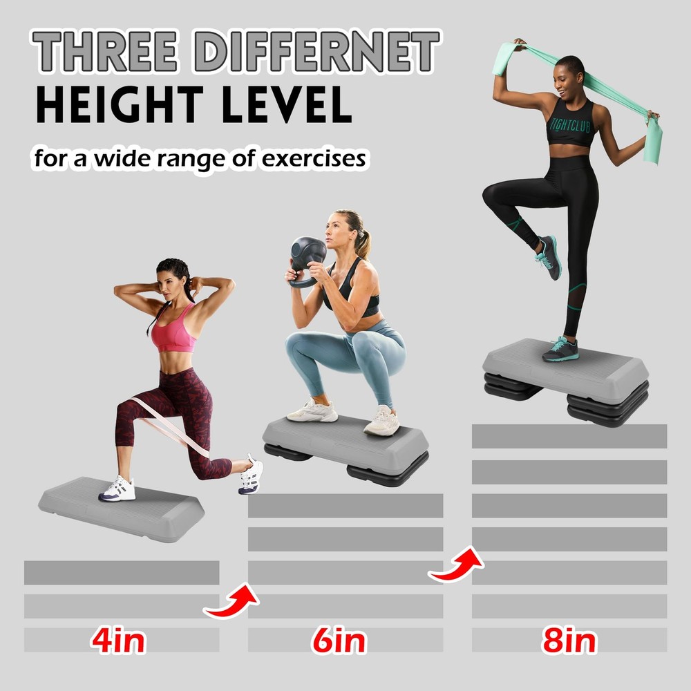 Step Aerobic Platform, Gray, Exercise Step with 5 Levels Adjustable Height, 4...