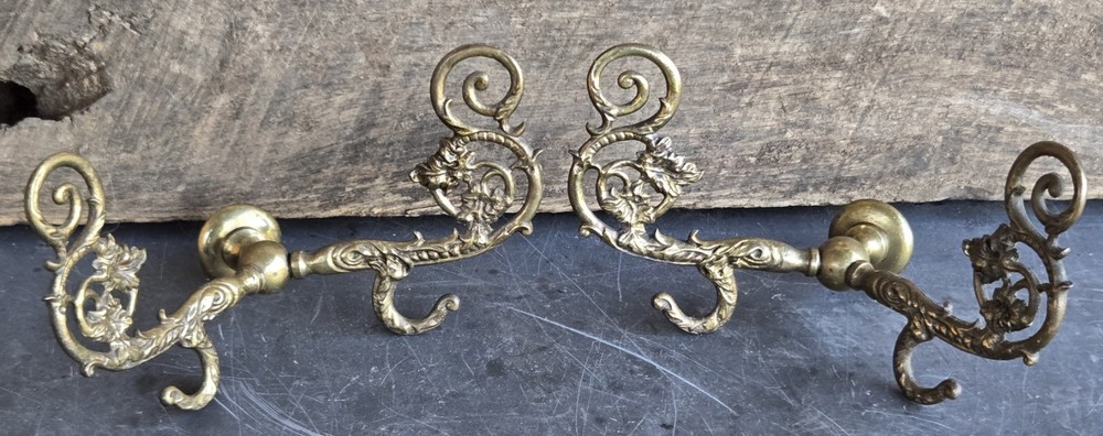 Pair of Solid Brass Hall Tree Double Hooks Architectural Salvage Coat & Hat Hook