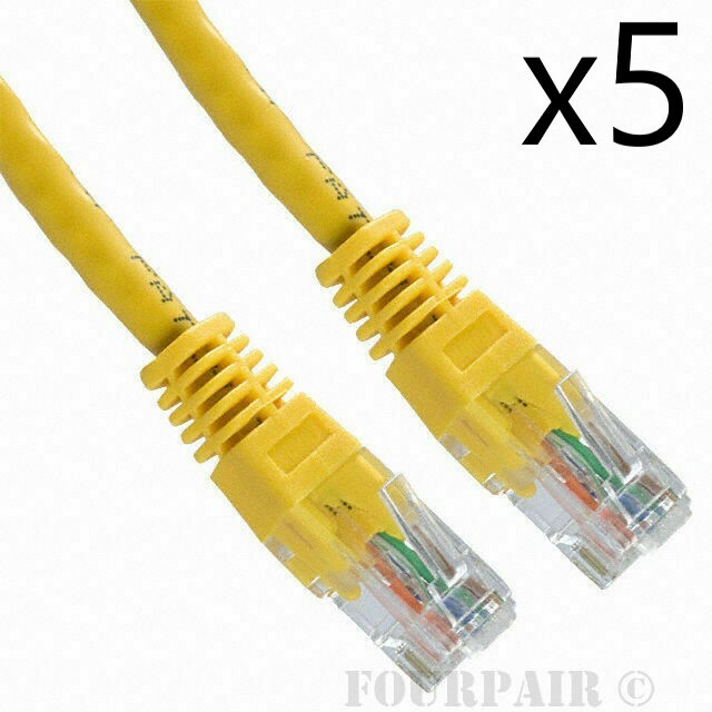 5 Pack Lot - 15ft CAT5e Ethernet Network LAN Router Patch Cable Cord Wire Yellow