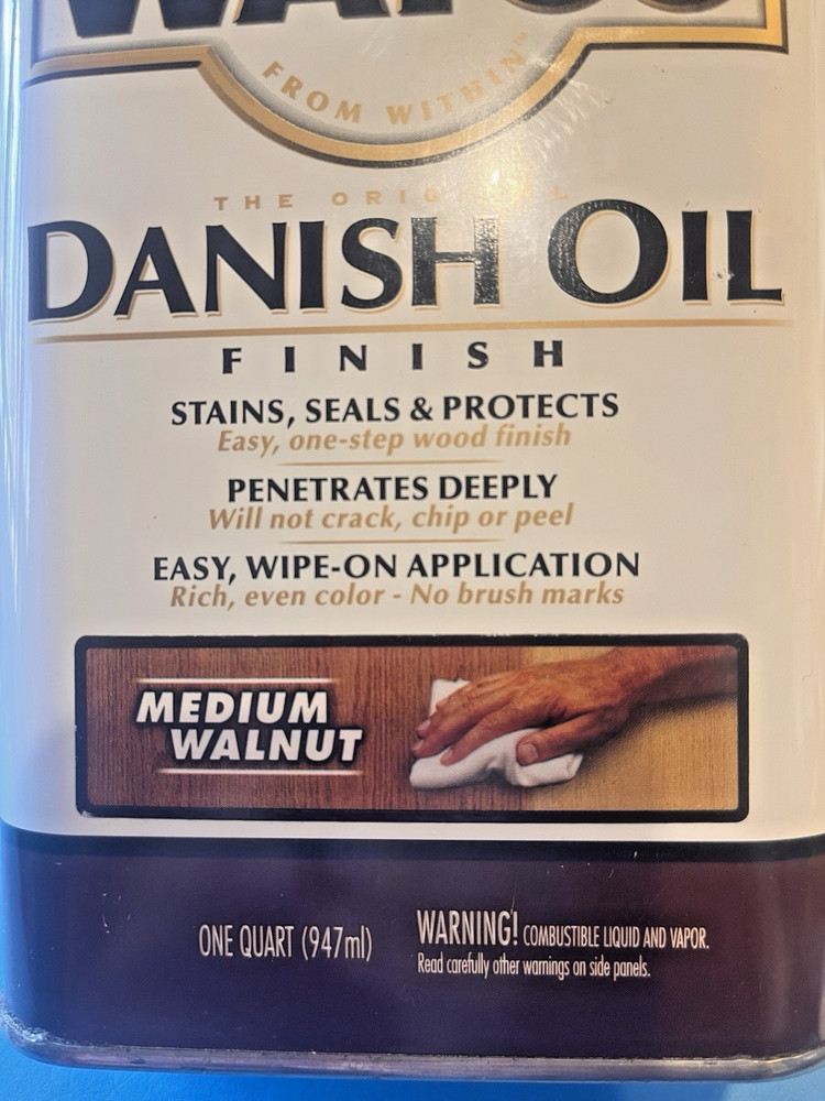 Watco Danish Oil Finish, Medium Walnut, Quart, 947 ml, full can