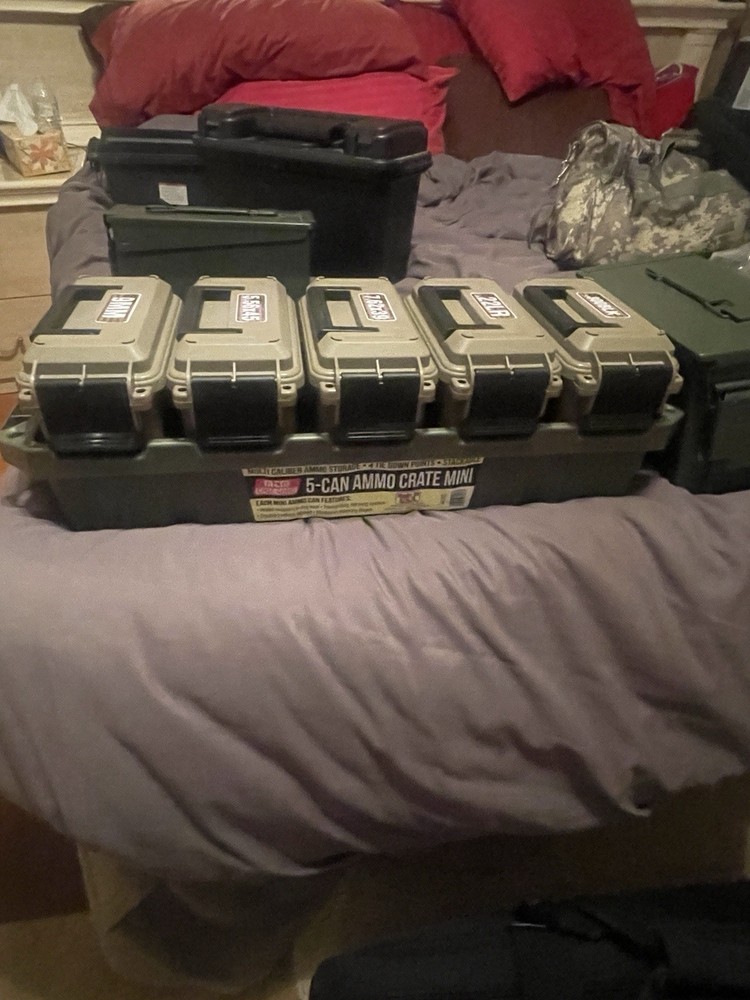 Ammo Crate W/5 Empty Cans Comes With Assorted Caliber Stickers