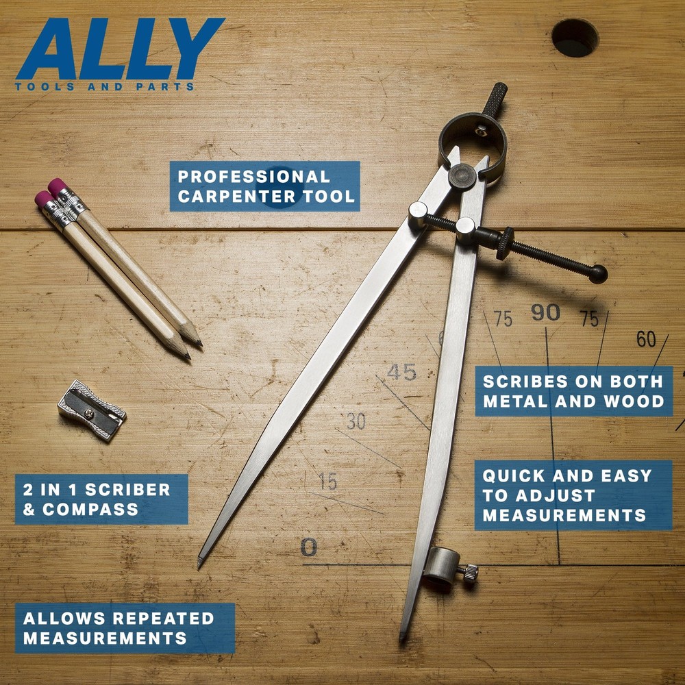 ALLY Tools 8 Inch Precision Locking Spring Divider/Woodworking Compass with P...
