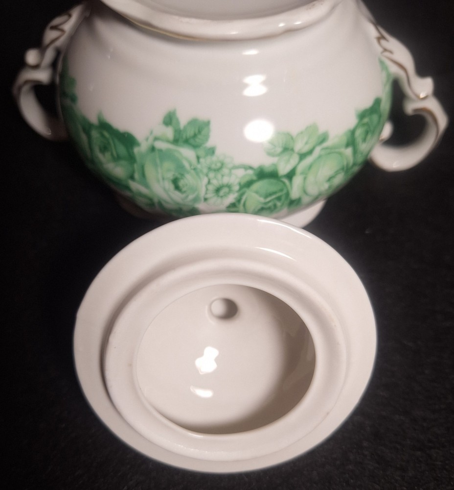 Schumann Germany Emerald Rose Creamer & Sugar Bowl