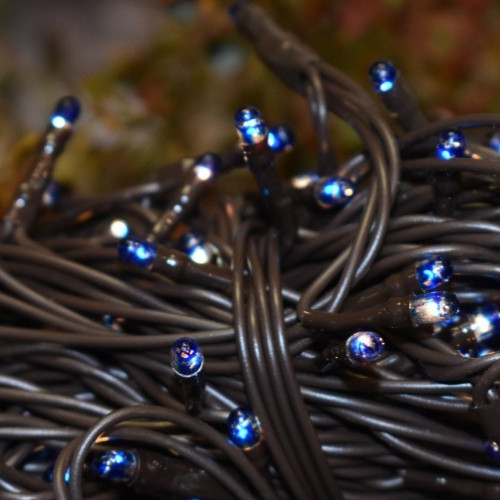 Blue Bulb 35 count Green Cord Wire Light Strand String Set, Tiny Rice Bulbs