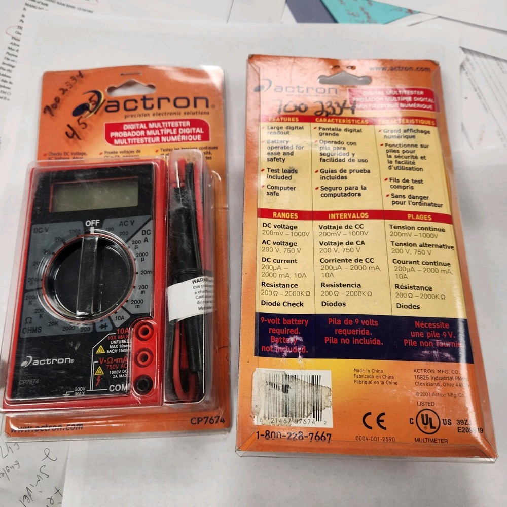 2 Actron CP7674 Digital Multitesters with Leads