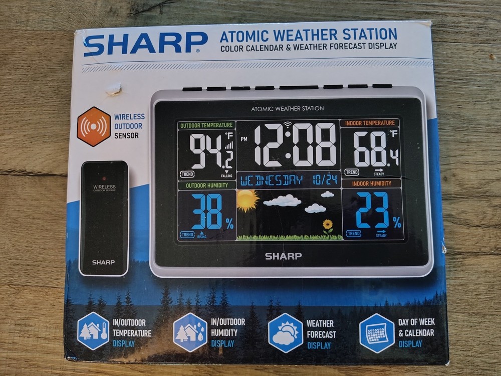 SHARP Atomic Weather Station Wireless Technology, 5-Function, w/ Outdoor Sensor