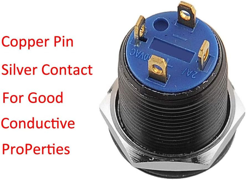 Black Case 12Mm Blue LED Light 2A Momentary Push Button Switch Stainless Waterpr