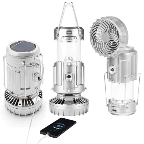 Camping Lantern with Fan, Flashlight Lantern Collapsible-USB Silver