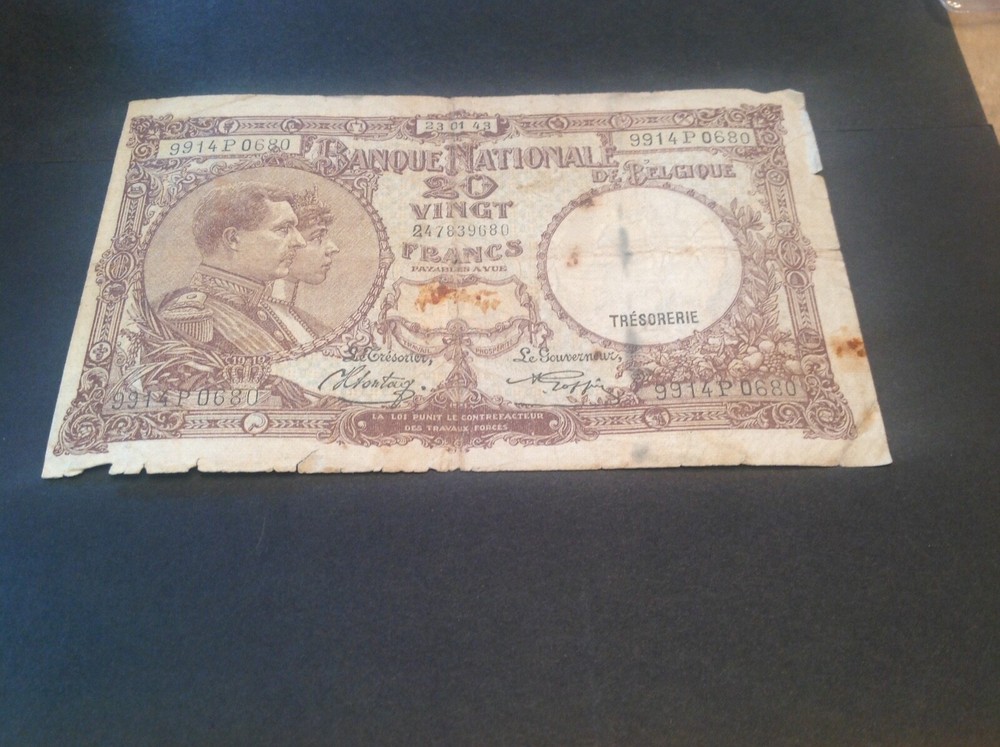 20 Belgium Francs Banknote dated 23/01/43