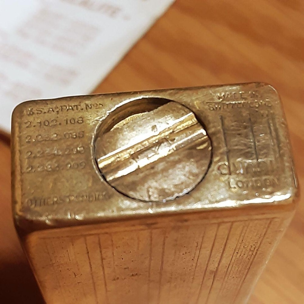 Working Dunhill Oil Lighter gold auto roller with box and paper