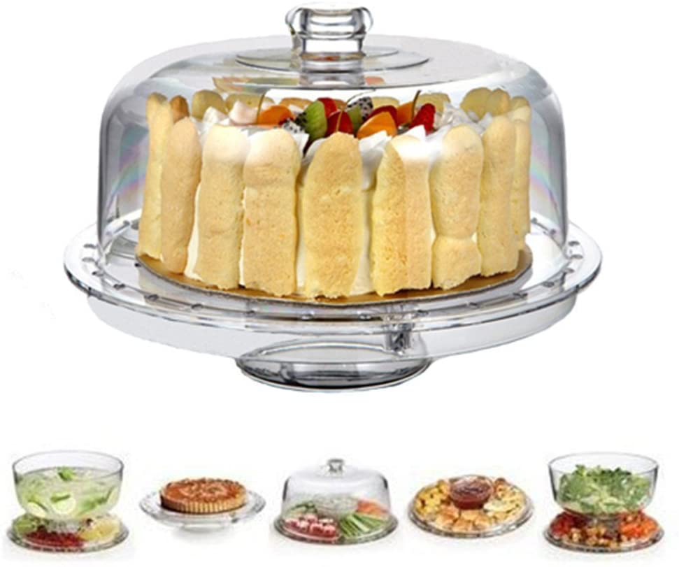 Cake Stand Multifunctional Serving Platter and Cake Plate with Dome (6 Uses)