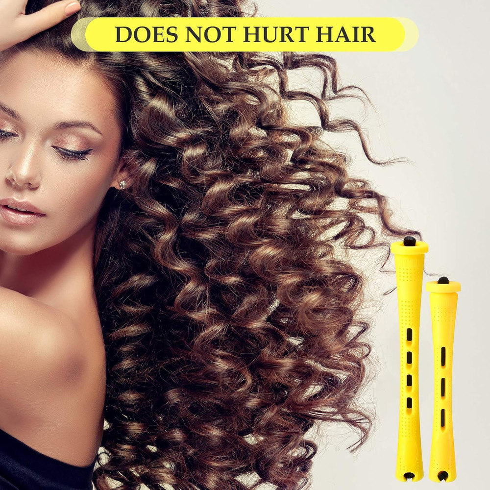 Cold Wave Perm Rods - 48 Plastic Hair Rollers in 2 Sizes, Yellow