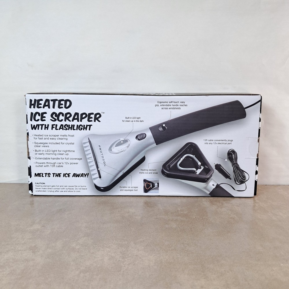 Protocol Heated Ice Scraper With Flashlight Extendable Handle 12V New