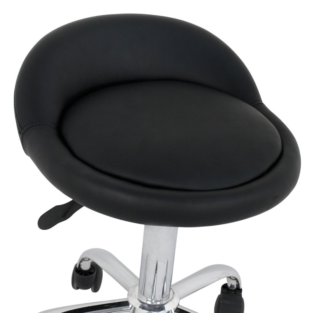 2PCS Adjustable Hydraulic Rolling Stool PU Leather Salon Chair with Back Black