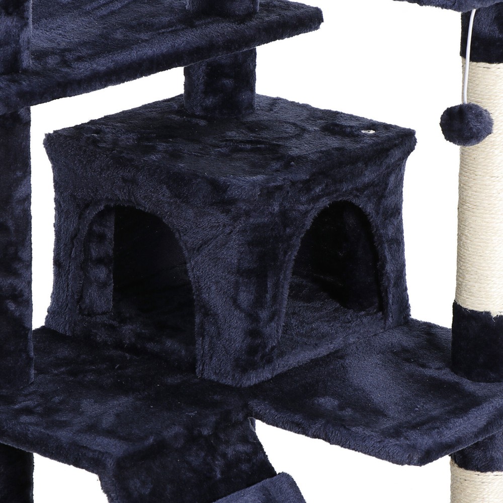 53" Sturdy Cat Tree Cando Tower Activity Kitty Multilevel with Padded Perch Blue