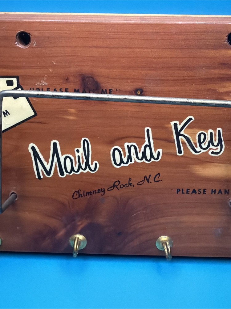 Vintage cedar wood plaque Mail and Key Holder