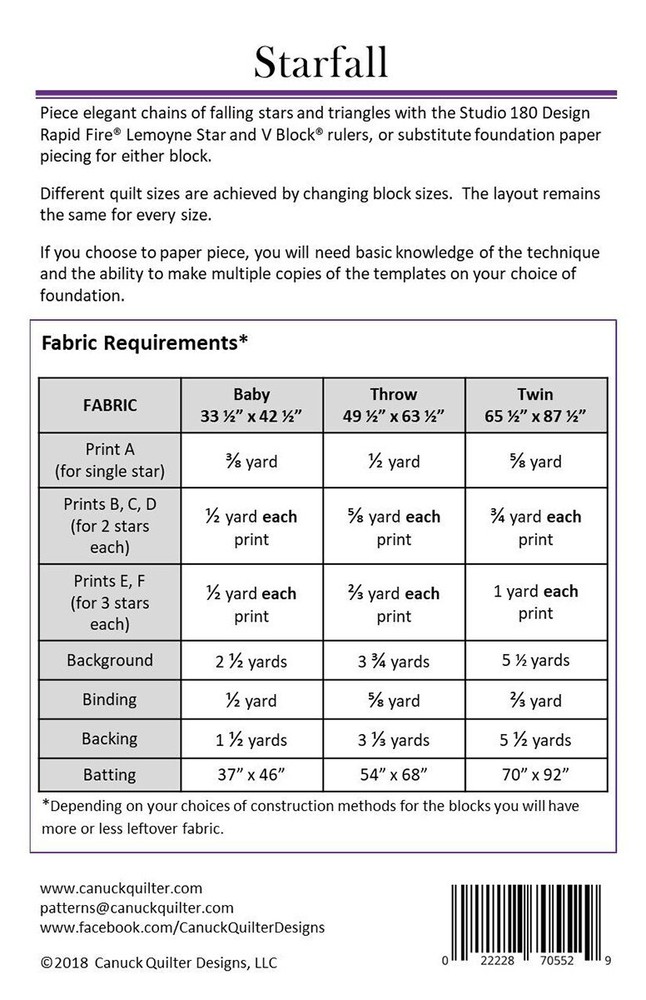 Starfall by Canuck Quilter Designs (3 Size Options)