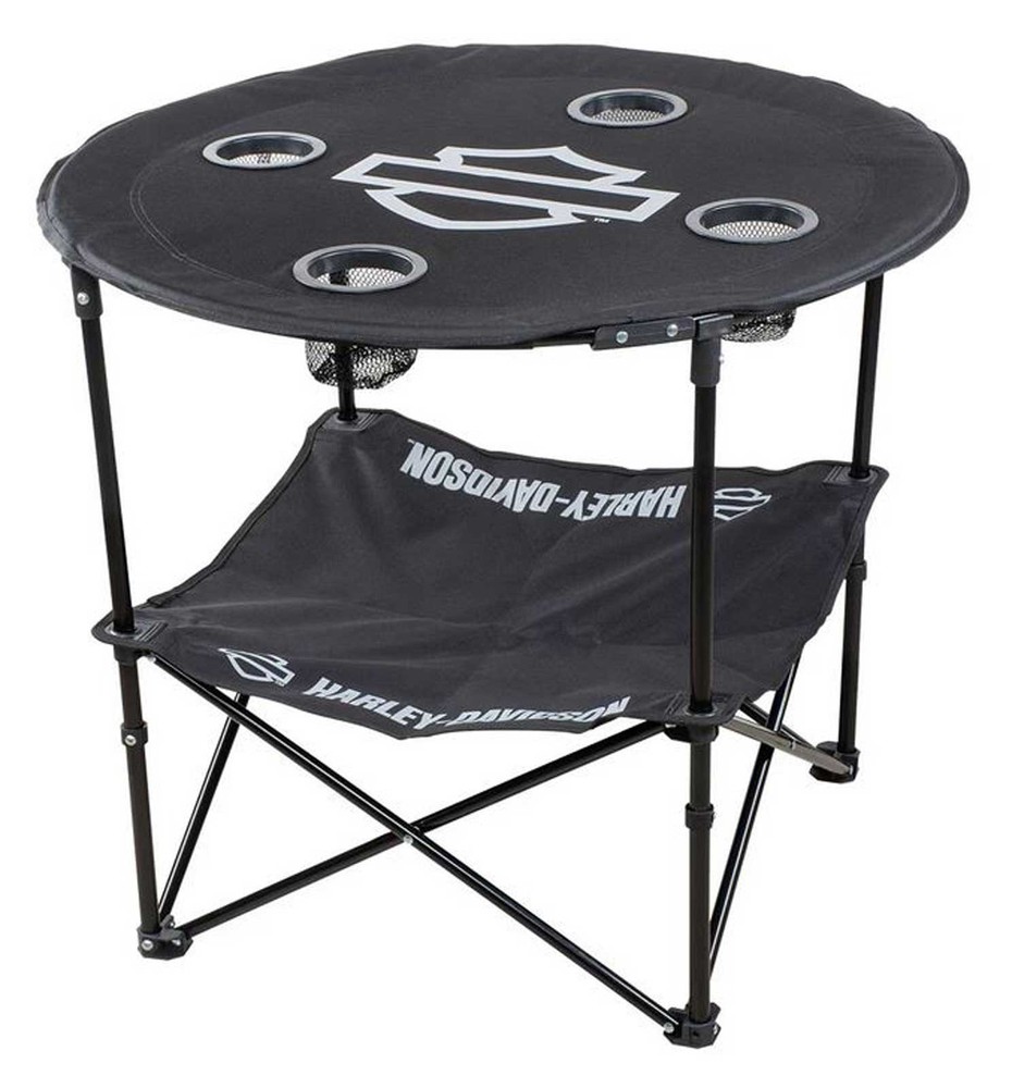 Harley-Davidson Open Bar & Shield Folding Table w/ Storage Bag, Black