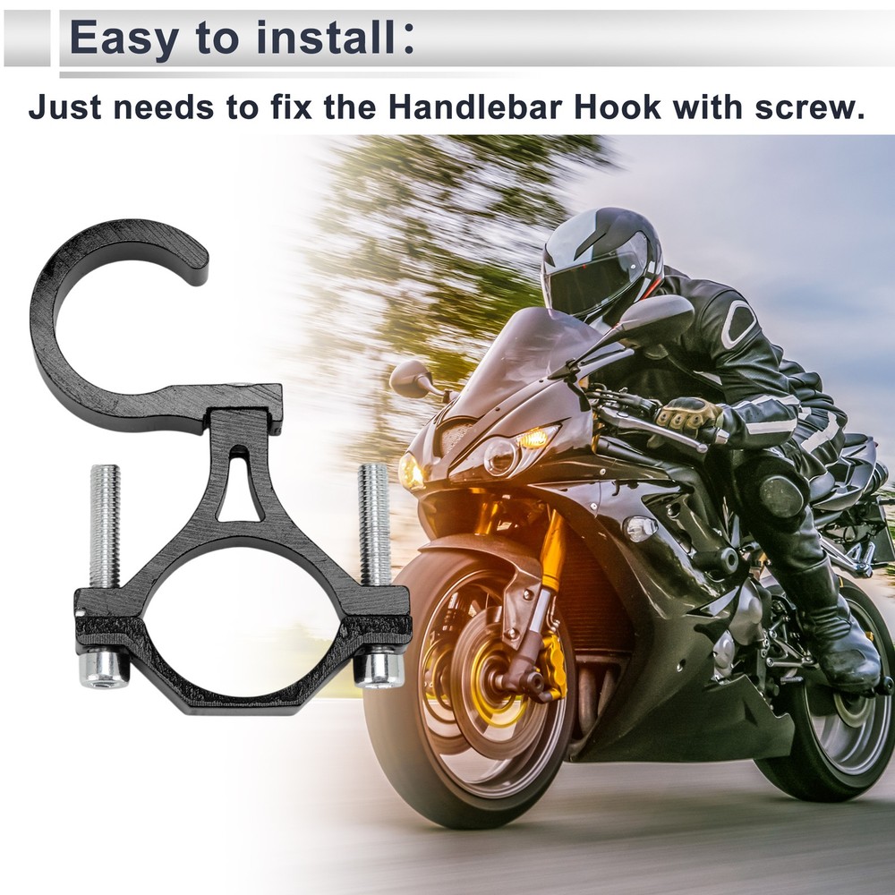 Black motorcycle hook with screws, for alloy bow, 1 pc