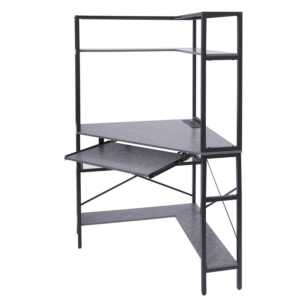 Triangular Computer Desk W/ Led Lights and Power Outlet, Home Office Corner Desk