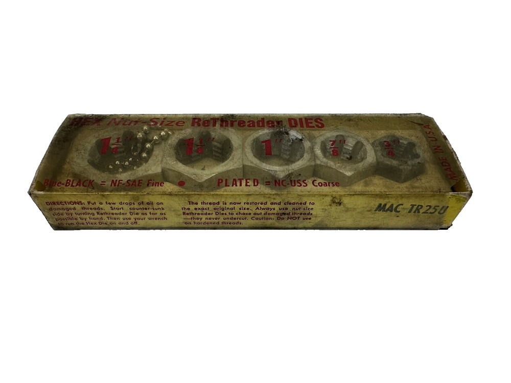 Mac Tools Rethreader Hex Die Sets TR25U & TR25S (Course and Fine) 2 Sets