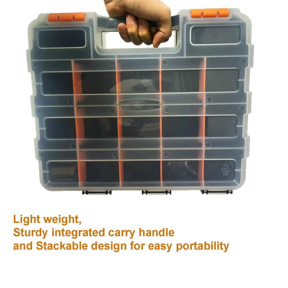 Double Side Tools Organizer, Plastic Tool Box, 34-Compartment, Double Side St...