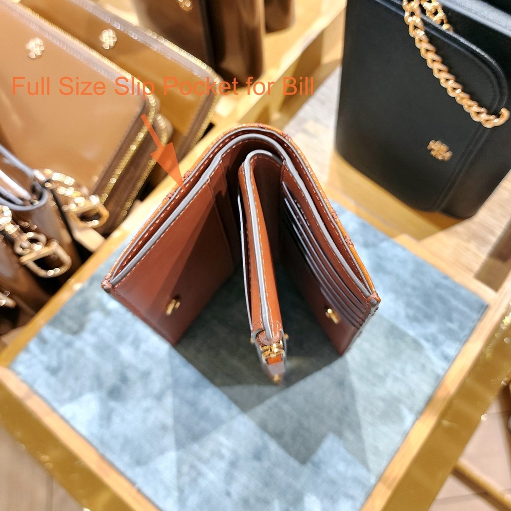 Latest Authentic Tory Burch Willa Shine Java Leather Medium Wallet 169924 $270