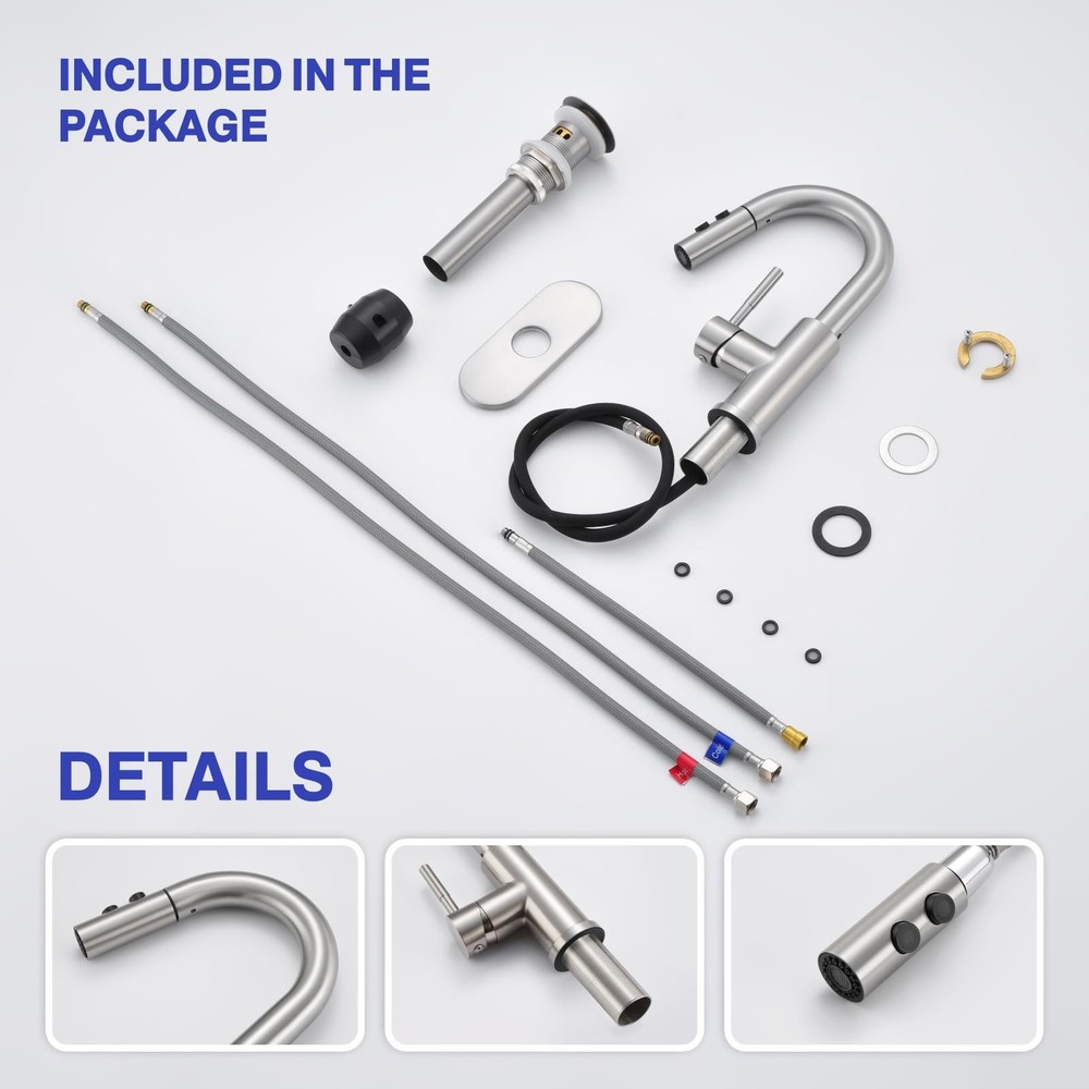 Bathroom Sink Faucet with Pull Down Sprayer, Brushed Nickel Single Handle Pul...