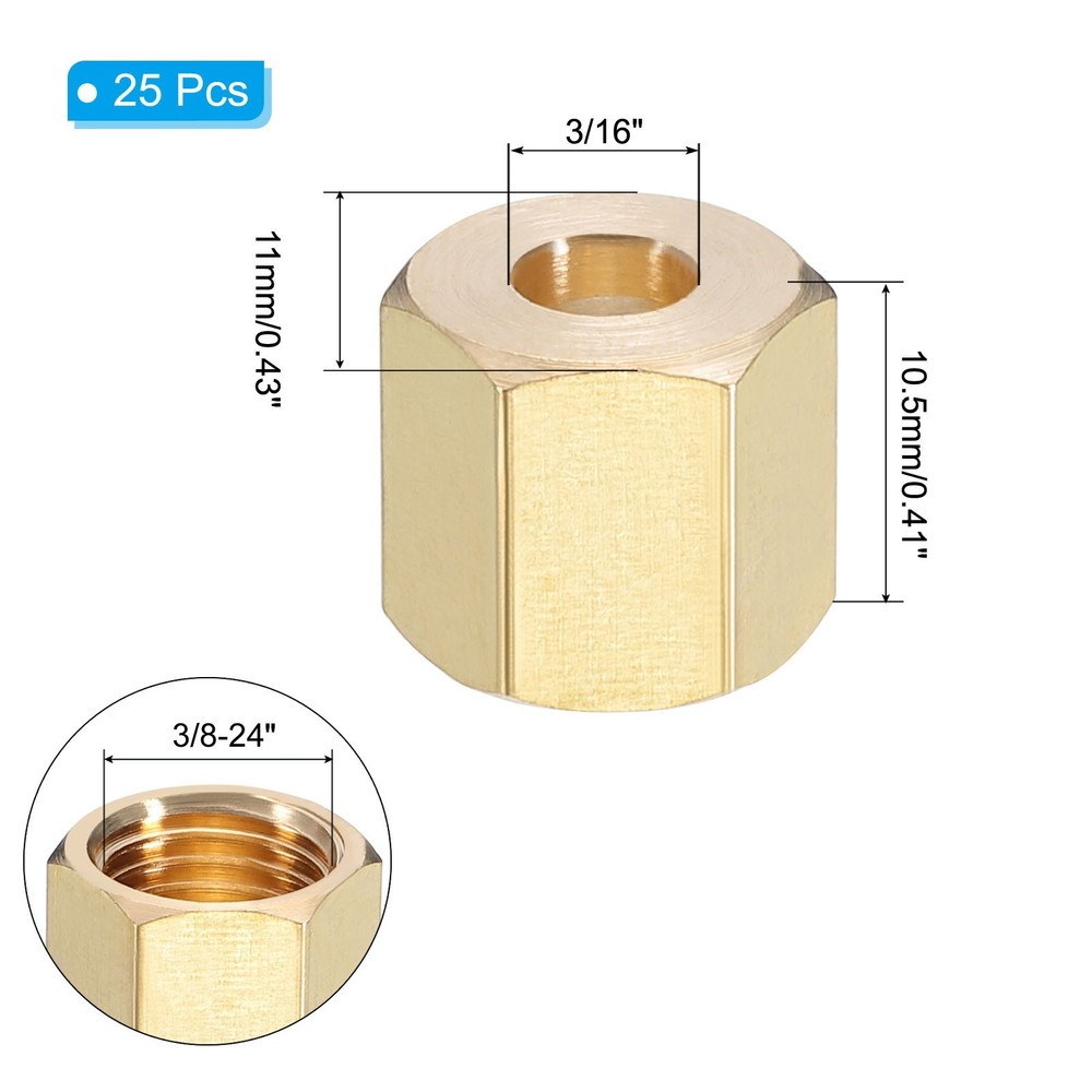 3/16" Brass Compression Nut,25Pcs Brass Compression Fitting Plumbing System